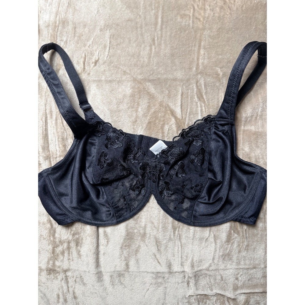 Breezies Black Floral Embroidered‎ Unlined Underwire Bra 46B Everyday Basics